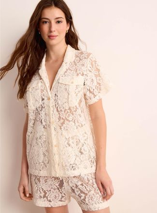 Love Stories Womens Bridget sheer lace shirt