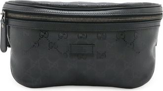 Gucci Gg Imprim&eacute; Black Coated Canvas Pvc Leather Fanny Pack Pouch Sling Bag (Pre-Owned)