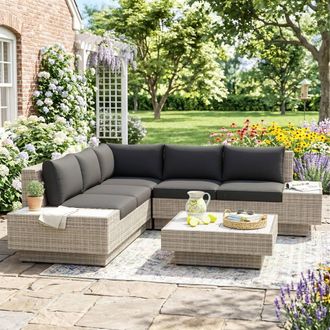 OUTSUNNY 4Pcs Rattan Sofa Set Garden Furniture Set with Armrest Cushions in Light Grey