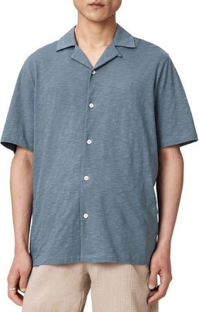 AllSaints Robson Knit Cotton Camp Shirt in Lunar Blue at Nordstrom, Size Xx-Large