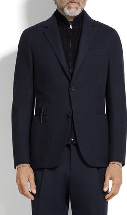 Ermenegildo Zegna High Performance Wool & Cotton Jersey Sport Coat with Detachable Suede Bib in Navy Blue at Nordstrom, Size 38 Us