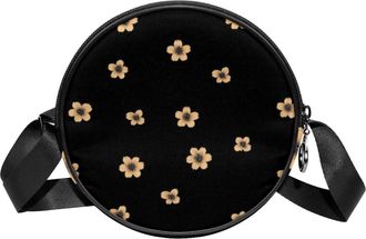 Generic Circle Crossbody Bag for Women, Aesthetic Flowers Small Sling Bag Daypack with Zipper Adjustable Shoulder Straps Casual Ladies Girls Round Purse