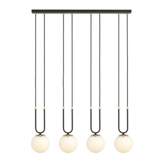 Wonderlamp L&aacute;mpara colgante 4 luces negro y dorado con esferas de cristal