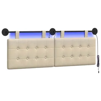 vidaXL Testiera Sospesa Con Luce Led Crema Tessuto Vidaxl