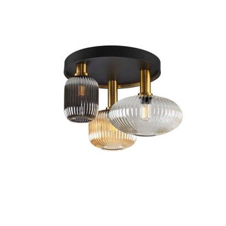 Netlighting Norma 3 Light Globe Ceiling Light Black Brass 3 Crystal Shades E27