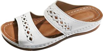 Generic 2026 Womens Summer Slippers Casual Open Toe Embroidered Sandals with Heel for Daily Wear Comfortable Slip On Shoes (White, 4.5)