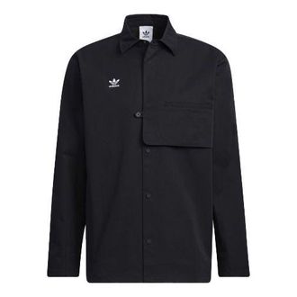 adidas Mens adidas originals CNY Limited Solid Color Buckle Lapel Long Sleeves Black Shirt HC0561