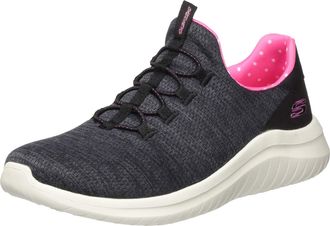 Skechers Womens Ultra Flex 2.0 Sneaker, Black Heathered Mesh/Pink Trim, 6 UK medium