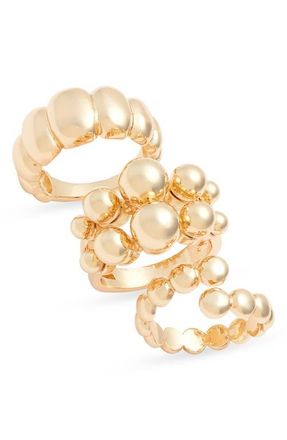 Open Edit Set of 3 Orb Textured Rings in Gold at Nordstrom, Size Medium