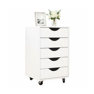 Relaxdays Cajonera Con Ruedas Relaxdays, 5 Cajones, Hbt: 66,5x40x40 Cm, Archivador Para Escritorio, Blanco