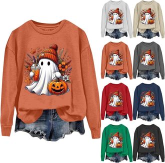 Generic HUIFUAO Funny Halloween Shirts Women Plus Size Cute Ghost Tops Pumpkin Shirts Funny Halloween Sweatshirts Long Sleeve Pullover Festival Outfits Clothe