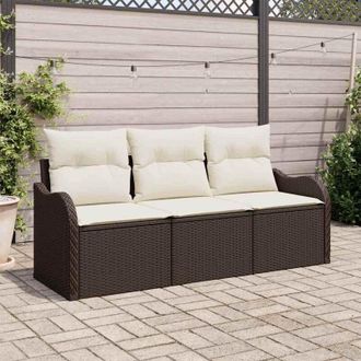 vidaXL Conjunto De Sof&aacute; De Jard&iacute;n Con Coj&iacute;n 3 Pcs Marr&oacute;n Polirat&aacute;n Vidaxl