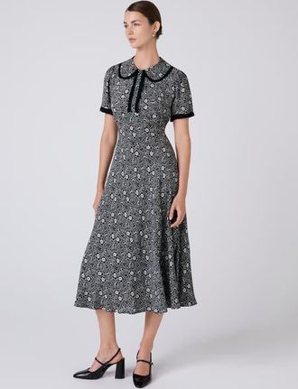 Ghost London Taylor Floral Crepe Midi Tea Dress in Black Ditsy at Nordstrom, Size 14