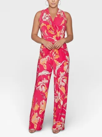 Rachel Roy Blanca V-Neck Jumpsuit in Bright Pink Floral at Nordstrom, Size Medium