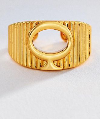 Luv AJ Initial Ridged Signet Ring