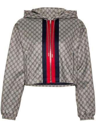 Gucci GG-logo zip-up cropped jacket - women - Polyester/Cotton/Cotton/Polyamide - L - Brown