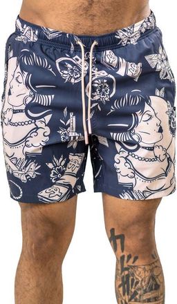 Maceoo Martyr Print Swim Trunks in Black at Nordstrom, Size 5
