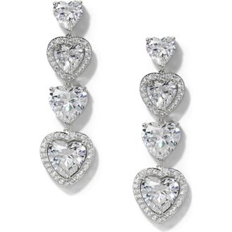 Nadri Le Bisou Halo Heart Linear Drop Earrings in Rhodium at Nordstrom