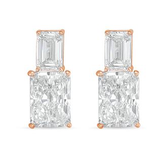 Diana M. Jewels 14kt rose gold 7cts lab grown emerald and radiant cut diamond earrings