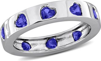 Mimi & Max 1 1/2ct TGW Created Blue Sapphire Heart Eternity Ring in Sterling Silver