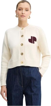 Patou Cropped Button-Up Gebreide Cardigan - Dames - Vesten - Beige - L - Wol - Truien & Vesten
