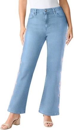 Roaman's Plus Size Whitney Jean with Invisible Stretch in Soft Blush Swirl Embroidery at Nordstrom, Size 22