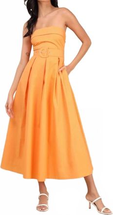 Lulus Trendsetting Choice Strapless Midi Dress With Pockets In Orange