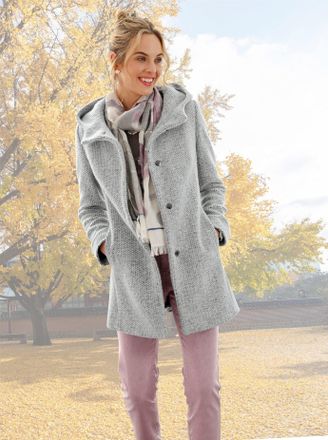 Manisa Langjacke MANISA, Damen, Gr. 36, grau (hellgrau, meliert), 75% Polyester, 25% Wolle, gemustert, Jacken Langjacke