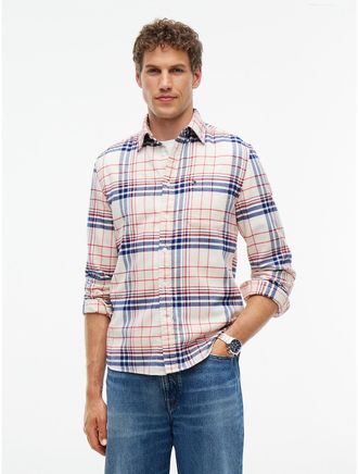Tommy Hilfiger Mens Regular Fit Plaid Flannel Twill Shirt - Ivory Petal - XXL
