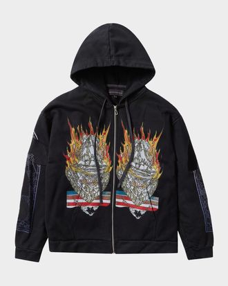 Who Decides War by Ev Bravado Mens Engulfed Memories Cotton Full-Zip Hoodie