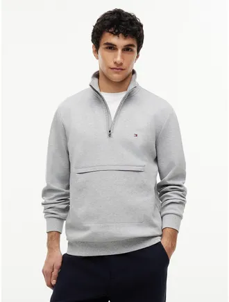 Tommy Hilfiger Mens TH Performance Quarter-Zip Sweatshirt - Light Grey Heather - XL
