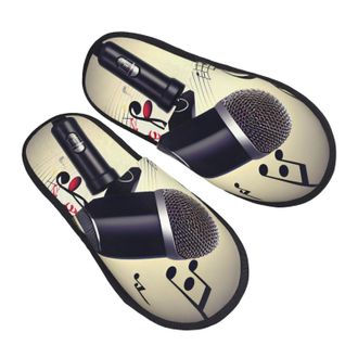 Generic Microphone With Music Note Men Women Slippers Cosy Shoes Fuzzy Sliders For Indoor Outdoor Bedroom M