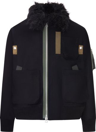 sacai BOMBER JACKET WITH FAUX FUR COLLAR - Sacai - Man