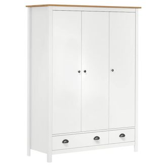 Berkfield Home 3-Door Wardrobe Hill White 127x50x170 cm Solid Pine Wood | Size: 127 x 50 x 170 cm