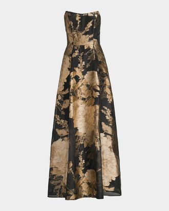 Kay Unger Willow Floral Metallic Organza Gown