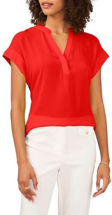 Chaus Split Neck Georgette Blouse in Poppy Red at Nordstrom, Size X-Large