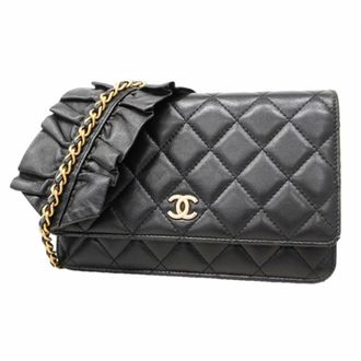 Chanel Black Leather Chain/Shoulder Wallet (Pre-Owned)