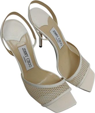 Jimmy Choo London Womens Leather Mesh-Accent Slingback Sandal (Authentic Pre-Loved)