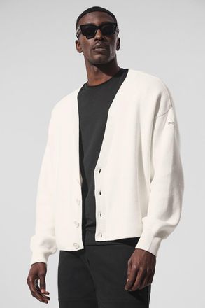 Alo | Scholar Cardigan Sweater Top in Ivory White, Size: Medium