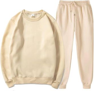 Generic Mens Tracksuit Full Set Long Sleeve Sweatshirt And Sweatpants Set Joggers Sets 2 Piece Crew Neck Jumper Pullover Tracksuit Casual Sport Outfits Lounge