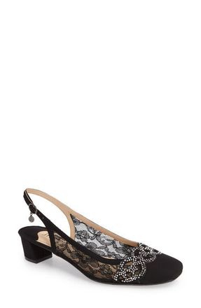 J. Reneé Faleece Crystal Embellished Slingback Pump in Black Satin at Nordstrom, Size 5.5