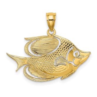 Diamond2Deal 10k Yellow Gold 2-D Polished Textured Fish Charm Pendant
