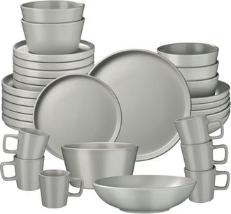 TecTake Juego de vajilla para 6 personas, 30 piezas apilables, gris
