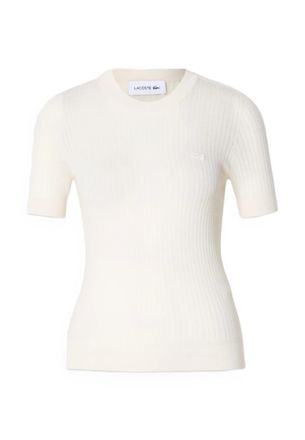 Lacoste White Short Sleeve Ribbed Knit Top