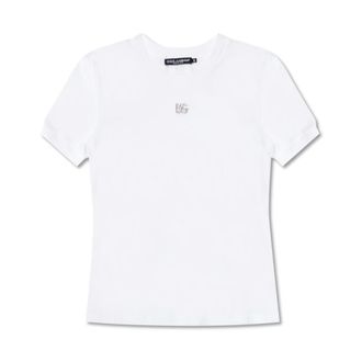 Dolce & Gabbana T-Shirts, female, White, XS, T-shirt with logo appliqué
