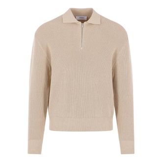Lardini Polo Shirts, male, Beige, Size: S Ribbed Half-Zip Sweater
