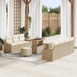 vidaXL Vidaxl - Conjunto De Sof&aacute; De Jard&iacute;n 10 Pcs Beige, Crema 90 X 55 X 71 Cm