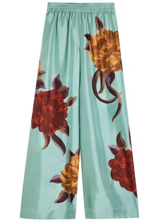 La DoubleJ LA Double J Printed Silk-twill Palazzo Trousers - Blue - XL (UK16 / XL)