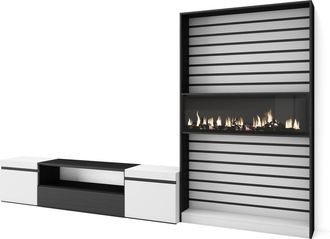 Skraut Home Skraut Home - Muebles De Sal&oacute;n Para Tv, Conjunto De Muebles Comedor, 310x186x35cm, Para Tv Hasta 80, Chimenea El&eacute;ctrica, Estilo Moderno, Blanco Y Negr