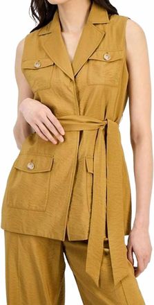 Anne Klein Sleeveless Tie-Waist Patch-Pocket Jacket In Copper Sun